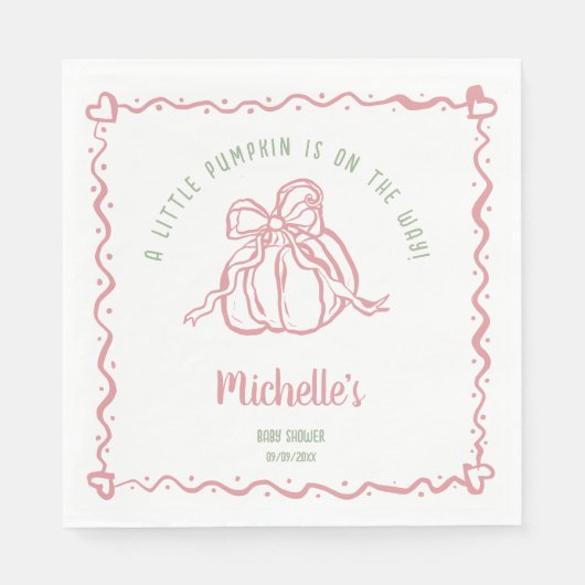 手ユニーク引き小さなかぼちゃの秋赤ちゃんシャワー スタンダードランチョンナプキン (正面)