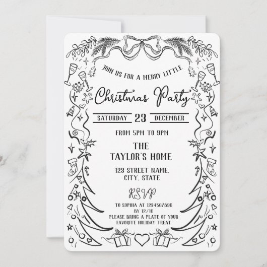 手ユニーク引き弓お洒落クリスマスパーティー 招待状 (正面)