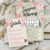 手ユニーク描きピンクフローラの結婚詳細 エンクロージャーカード