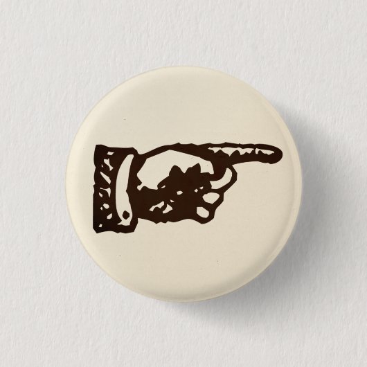 手ライトを指すヴィンテージ 缶バッジ (正面)