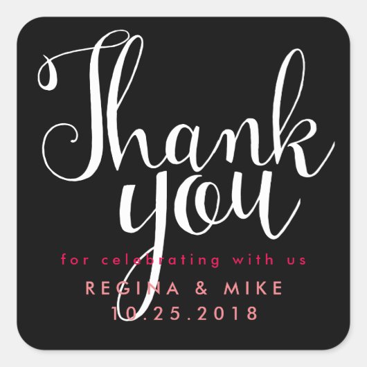 手レタリングス結婚クリプト感謝ステッカー スクエアシール (正面)