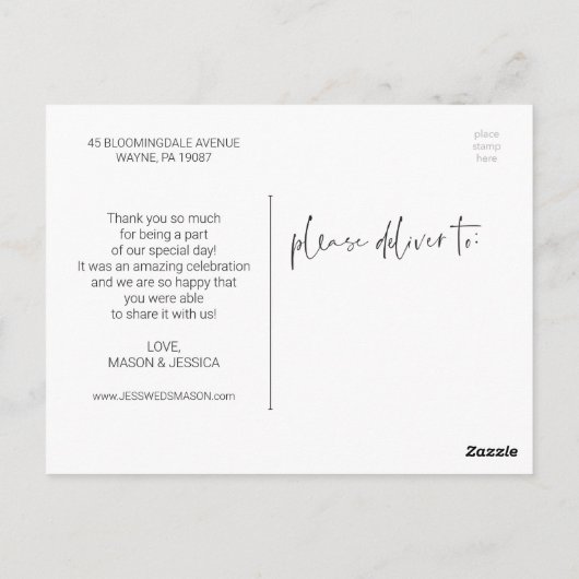 手レタリング写真結婚の感謝はがき ポストカード (裏面)