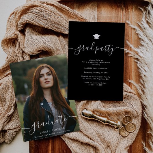 手レタリング台本の写真卒業パーティー 招待状