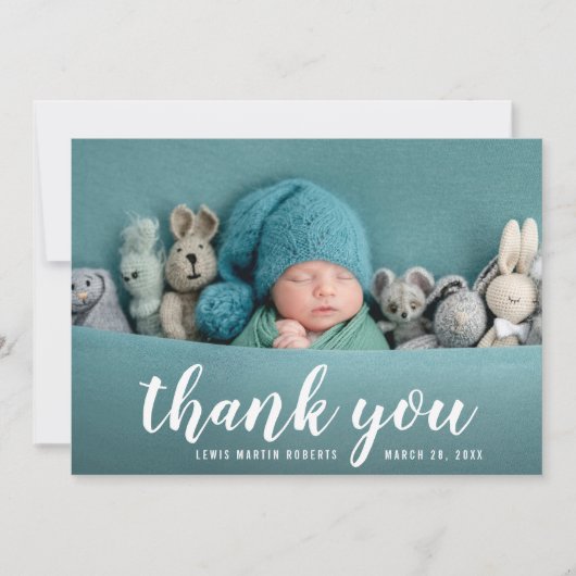 手レタリング感謝していお前の出産告知カード 案内状 (正面)