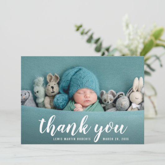 手レタリング感謝していお前の出産告知カード 案内状 (スタンド正面)