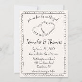 手予測できなお洒落引きハート結婚 招待状 (正面)