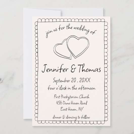 手予測できなお洒落引きハート結婚 招待状 (正面)