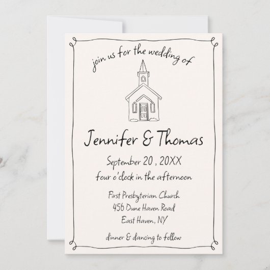 手予測できなお洒落引き教会ドードル結婚ズ 招待状 (正面)