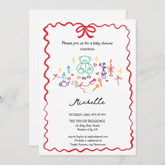 手予測できな引きお洒落ドードル赤ちゃんシャワー 招待状 (正面/裏面)