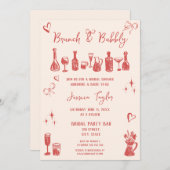 手予測できな引きユニークブライダルブランチと泡立ち 招待状 (正面/裏面)