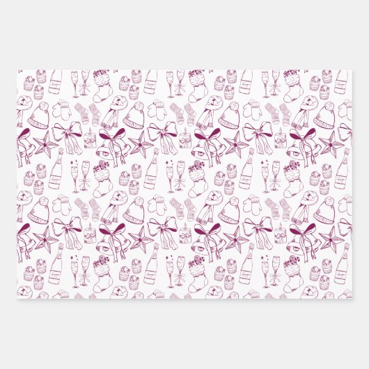 手予測できな引き弓と泡立つピンクのクリスマスパーティー ラッピングペーパーシート (正面)