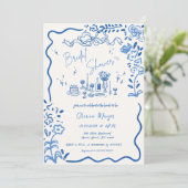 手予測できな引き落書き波状ブライダルシャワー 招待状 (スタンド正面)