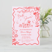 手予測できな引き落書き波状ブライダルシャワー 招待状 (スタンド正面)
