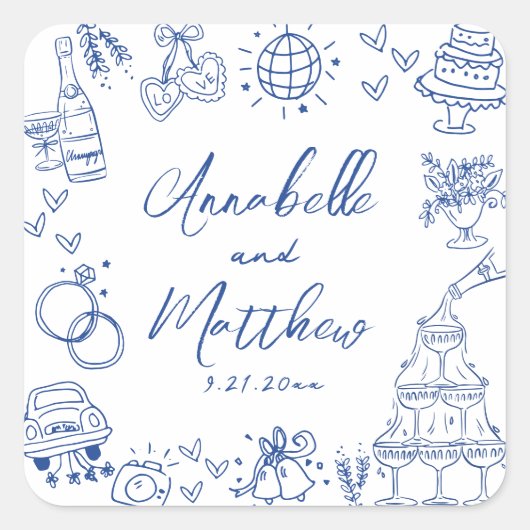 手予測できな引き青お洒落結婚の スクエアシール (正面)