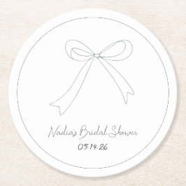 手予測できな描きスケッチスタイル弓ブライダルシャワー ラウンドペーパーコースター