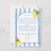 手付きブルーのレモストライプンズベビーシャワー サンキューカード (裏面)