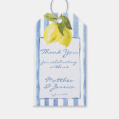 手付き青ストライプ色の結婚レモイタリアンンス ギフトタグ (正面)