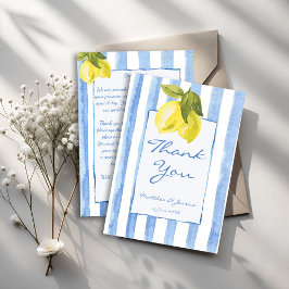 手付き青ストライプ色の結婚レモイタリアンンス サンキューカード