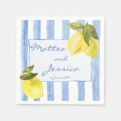 手付き青ストライプ色の結婚レモイタリアンンス スタンダードカクテルナプキン (正面)