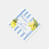 手付き青ストライプ色の結婚レモイタリアンンス スタンダードカクテルナプキン (角)