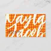 手作はっきりしたり用オレンジレッドチェックパターンQRコード 名刺 (正面)