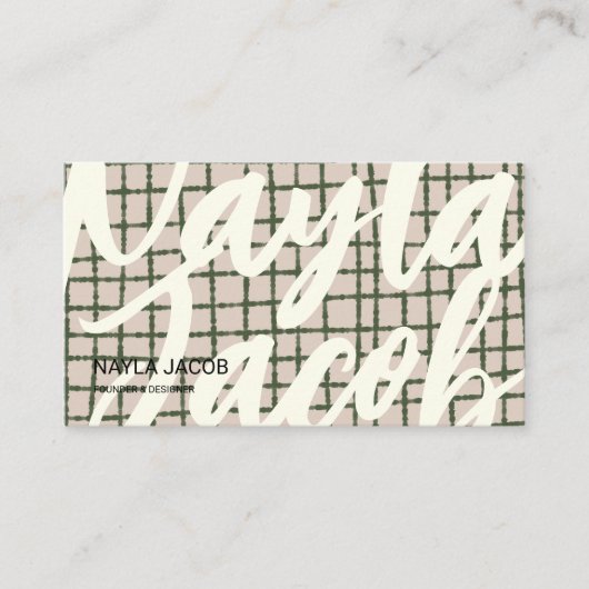 手作はっきりしたり用グリーングレーチェックパターンQRコード 名刺 (正面)