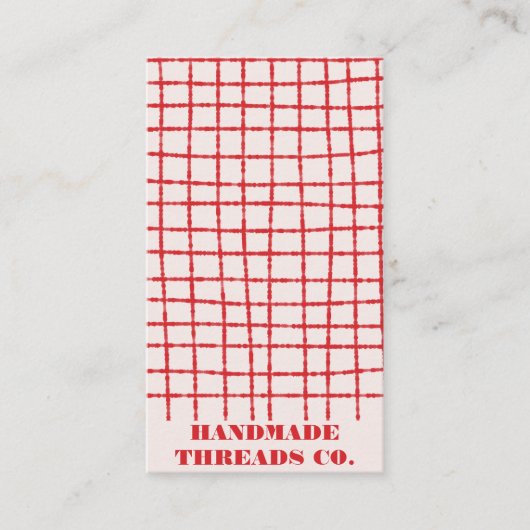手作はっきりしたり用レッドピンクチェックパターンQRコード 名刺 (正面)