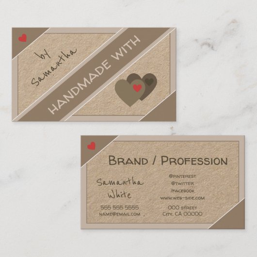 手作りかわいらしハート工芸品クラフト紙 名刺 (正面/裏面)
