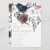 手作りかわいらし紙花赤ちゃんシャワー 招待状 (正面/裏面)