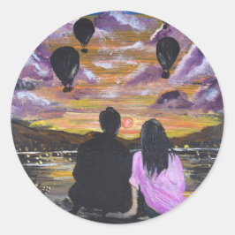 手作りのアート作品 – 一緒に見る夕日 ラウンドシール