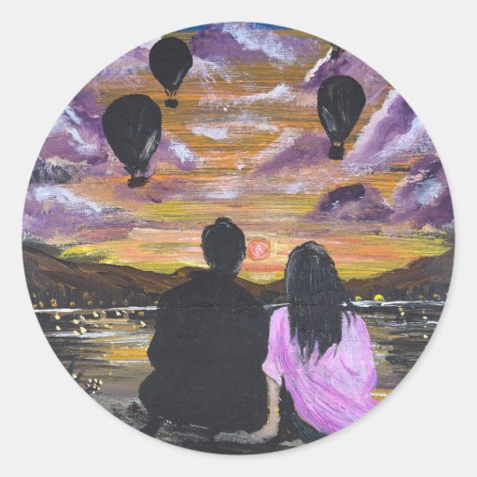 手作りのアート作品 – 一緒に見る夕日 ラウンドシール (正面)