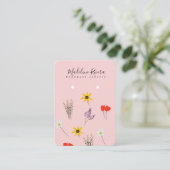 手作りのイヤリング陳列カード ピンクの野の花 コーリングカード (スタンド正面)