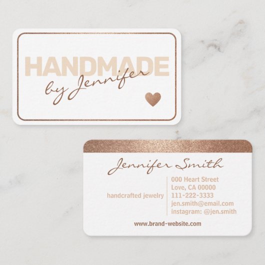 手作りのエレガントシンプルバラ金ゴールドスタイルハート 名刺 (正面/裏面)