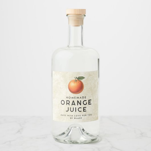 手作りのオレンジジュース リキュールボトルラベル (正面)