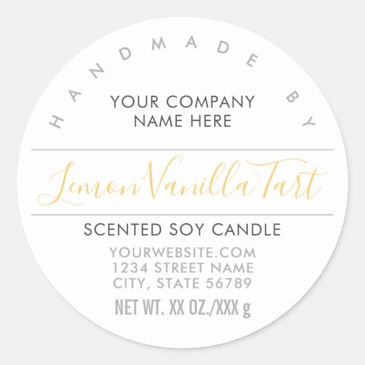 手作りのキャンドルまたはソープレモン柑橘系製品ラベル ラウンドシール (正面)