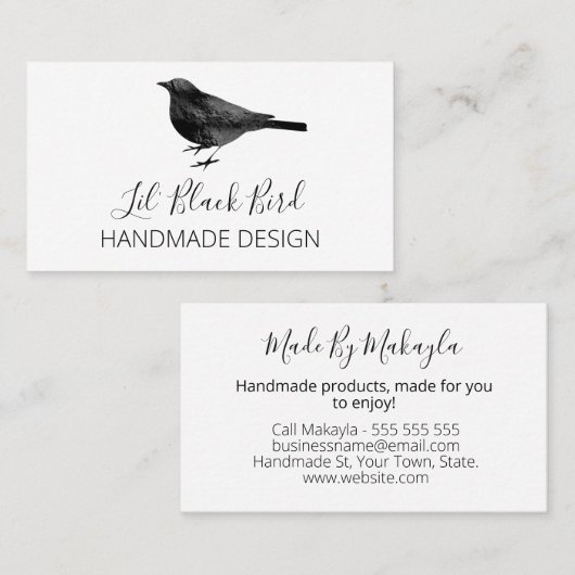 手作りのクリスプな白黒の鳥 名刺 (正面/裏面)