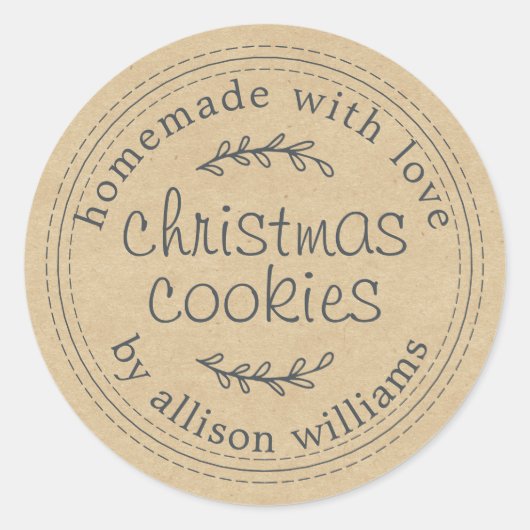 手作りのクリスマスCookies クラフト紙ラベル ラウンドシール (正面)