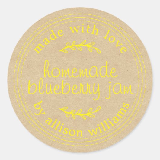 手作りのシンプルなブルーベリージャム瓶ラベル クラフト紙 ラウンドシール (正面)