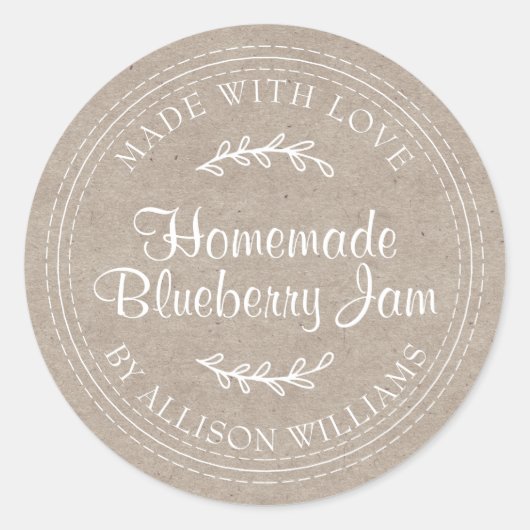 手作りのシンプルなブルーベリージャム缶詰めラベル クラフト紙 ラウンドシール (正面)