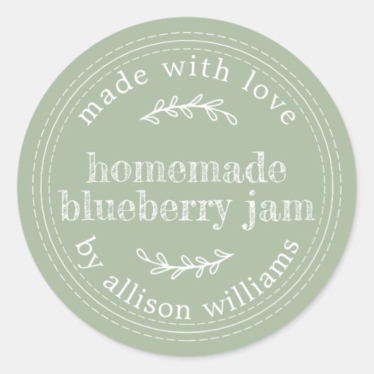手作りのシンプルなブルーベリージャム缶詰 ラウレルグリーン ラウンドシール (正面)