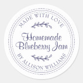手作りのシンプルなブルーベリージャム ネイビーブルー スクリプ ラウンドシール (正面)