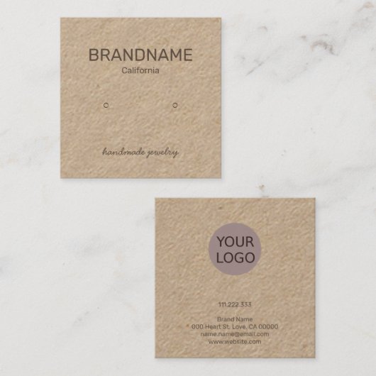 手作りのシンプルイヤリングスタッドディスプレイカードロゴ スクエア名刺 (正面/裏面)