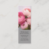 手作りのピンクの花のしおり紙 スキニー名刺 (正面)