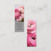 手作りのピンクの花のしおり紙 スキニー名刺 (正面/裏面)