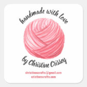 手作りのピンクヤーンかぎ針編み|編み物事業 スクエアシール (正面)