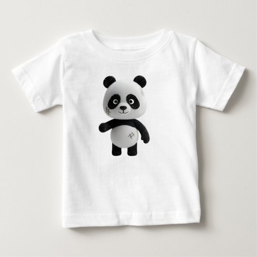 手作りのフェルトパンダが立つ段ボール製の森 ベビーTシャツ (正面)