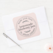 手作りのブルーベリージャム缶詰 パステルピンク スクエアシール (封筒)