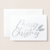 手作りのメリークリスマススクリプトと松の枝 箔カード (封筒付き正面)