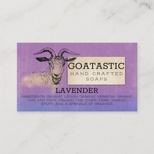 手作りのヤギ乳石鹸風呂体ラベンダー 名刺 (正面)