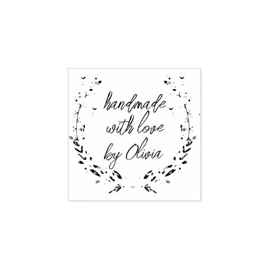 手作りのラベンダーハートの花輪 ゴムスタンプ ラバースタンプ (インプリント)